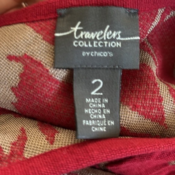 Chico’s Travelers Collection Exploded Floral Jacket Sz 2/L/12 Red Tan Open - Picture 10 of 10
